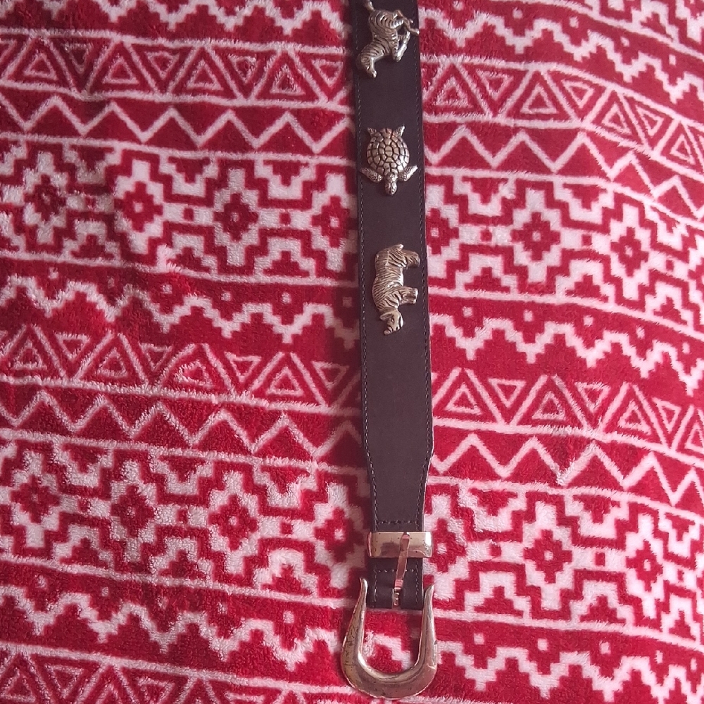 Vintage HONEST Black Leather Belt with Silver Animal Accents